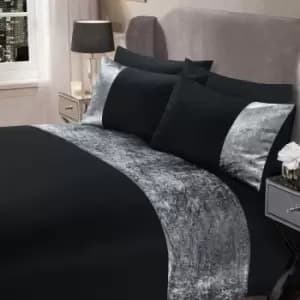 Sienna Crushed Velvet Panel Duvet Cover With Pillow Case Set Black Double