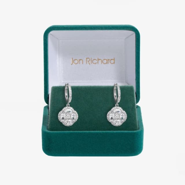 Jon Richard Cubic Zirconia Crystal Clover Earrings - Gift Box Silver