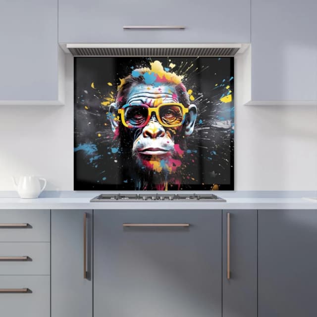 Warren Reed - Designer Coloured Splashart Monkey Face Kitchen Splashback in Blue Size: 600mm x 750mm Blue Unisex 600mm x 750mm