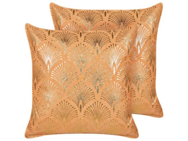 Beliani Set Of 2 Decorative Cushions Hoya Cotton 45 X 45cm Orange Geometric Pattern