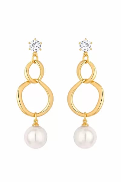 Gold Plated Polished And Pearl Drop Earrings