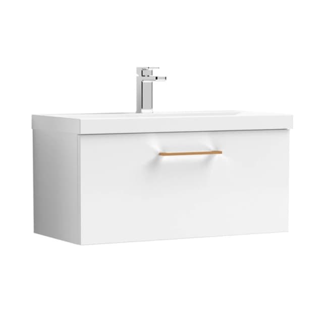 Balterley 800mm Wall Hung 1 Drawer Vanity Basin Unit, Gloss White, Copper Handle in White White Unisex