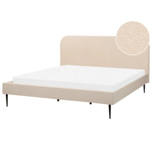 Beliani Bed Boucle Flayat 180 X 200 Cm (Eu Super King) Light Beige