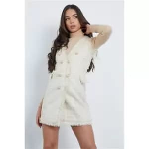 I Saw It First Cream Boucle Military Blazer Dress - White