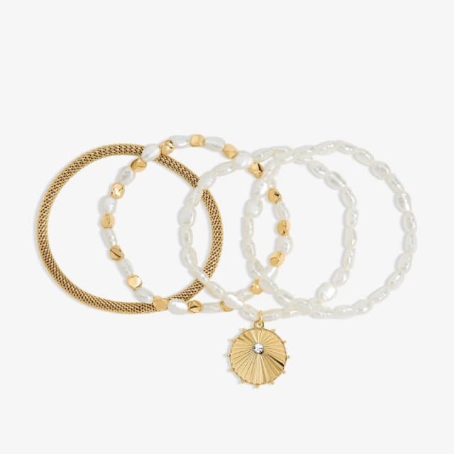 Mood Gold Pearl Charm Stretch Bracelet - Pack of 4 Gold female One Size