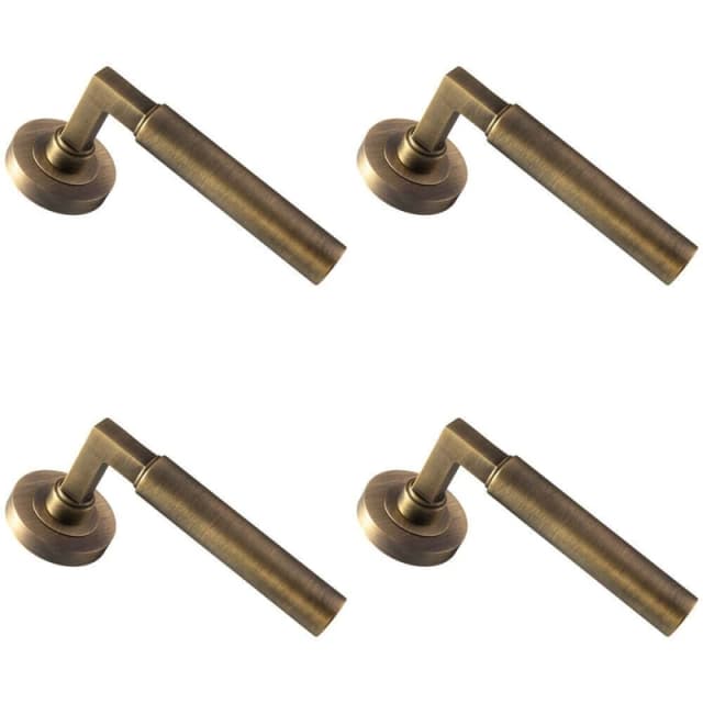 Loops 4x PAIR Straight Round Bar Handle on Round Rose Concealed Fix Antique Brass Metallics