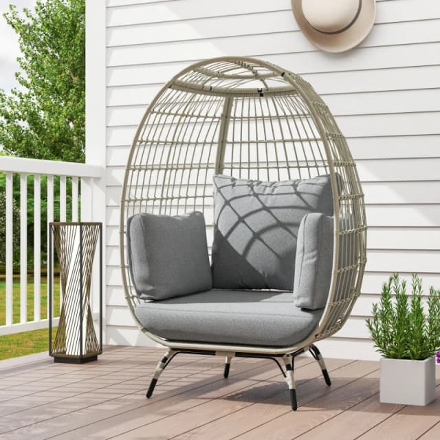Outsunny PE Rattan Egg Chair w/ Padded Cushions for Garden, Charcoal Grey 867-124V00CG