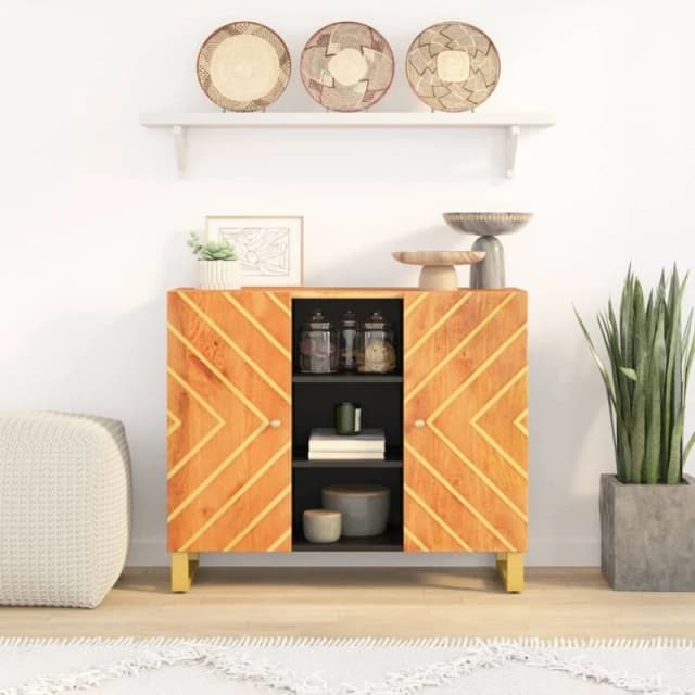 Vidaxl Side Cabinet Brown And Black 90X33.5X75cm Solid Wood Mango, Brown 356811