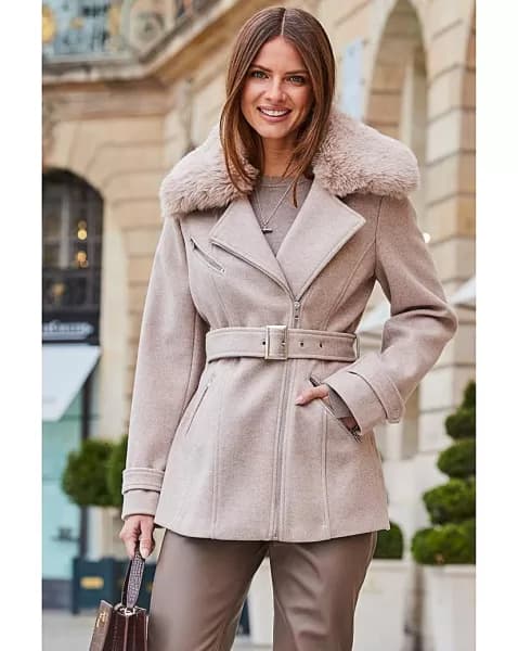 Sosandar Wool Mix Coat With Faux Fur