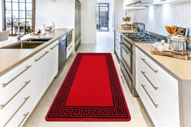 Smart Living Smart Living Greekey Heavy Duty Machine Washable Hallway Kitchen Non Slip Door Mat in Red Size: 40cm x 60cm Red 40cm x 60cm Unisex 8680