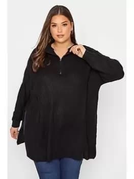 Yours Fashion Jumper Zip Trim Side Splits Black, Size 18-20, Women