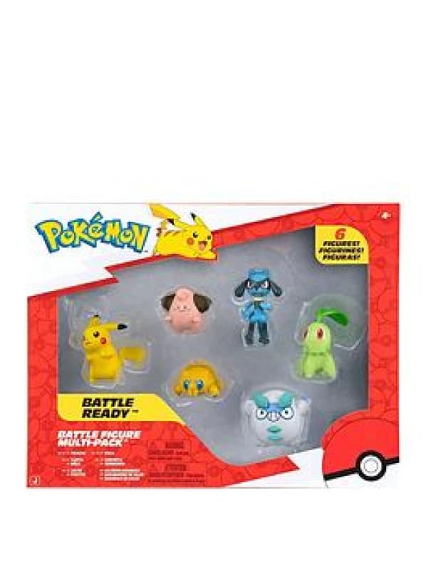 Pokemon Battle Figure 6 Pack - Features 2" Pikachu Joltik Galarian Darumaka Riolu Chikorita and Cleffa Battle Figures
