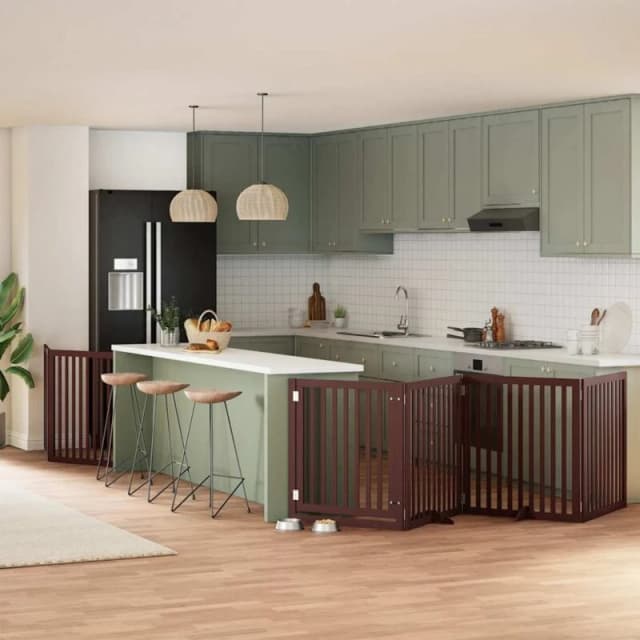 vidaXL Dog Gate with Door Foldable 8 Panels Brown 640cm Poplar Wood, Brown 3155694