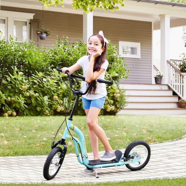 HOMCOM Kids Stunt Scooter with 12" Rubber Wheels, Adjustable Handlebar, Blue 371-017BU