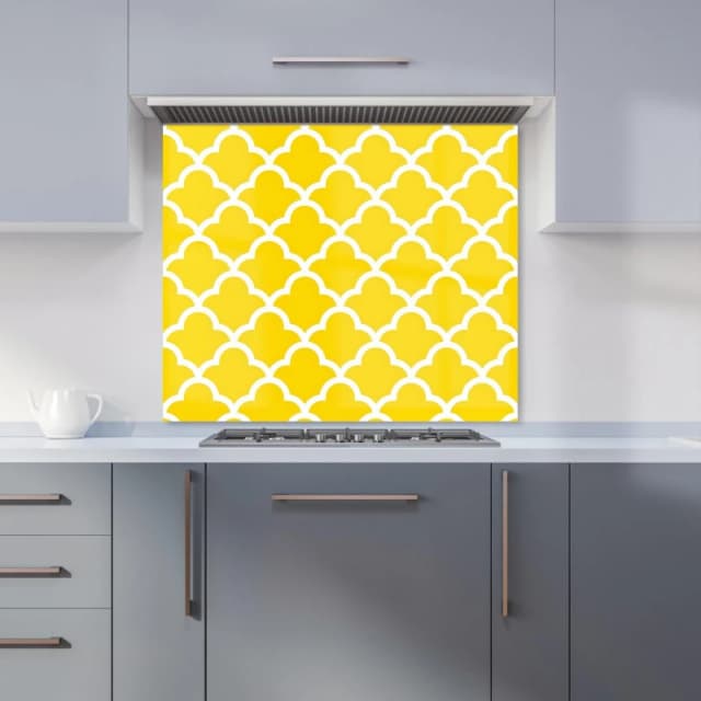Warren Reed - Designer Geometric Yellow Quatrefoil Wave Kitchen Splashback Size: 600mm x 750mm Yellow Unisex 600mm x 750mm