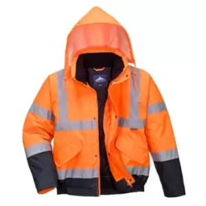 Oxford Weave 300D Class 3 Two Tone Hi Vis Bomber Jacket Orange / Navy S