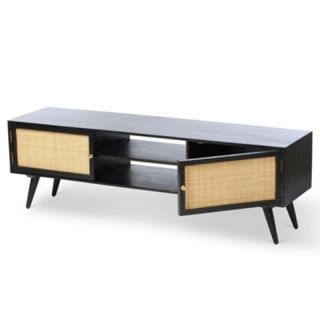 Desser Manhattan Mango Wood & Rattan TV Stand In Black