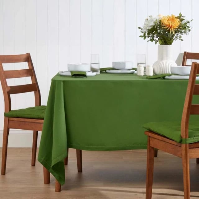 Homescapes Plain Cotton Tablecloth, 137cm x 137cm Olive