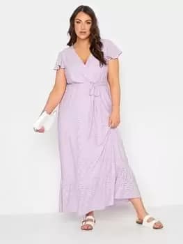 Yours Frill S/s Maxi Broidery Dress Lil, Purple, Size 16, Women