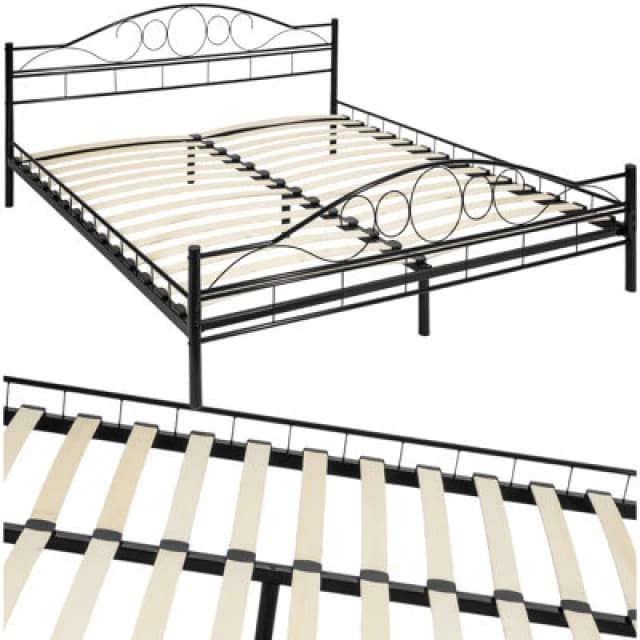 Tectake Metal Bed Frame Art With Slatted Base 200 X 180 Cm - 60 Cm - Black/black