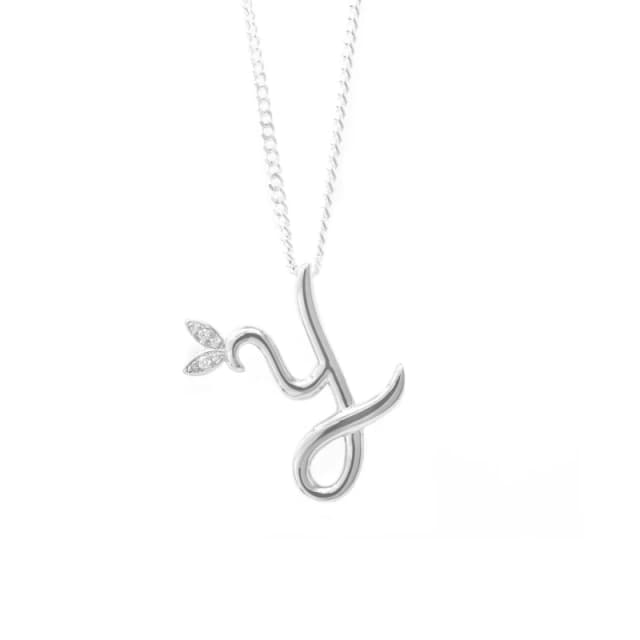Say It With Winged Diamond Initial Necklace - Sterling Silver - Y/18" Size: 18" Silver Unisex 18"