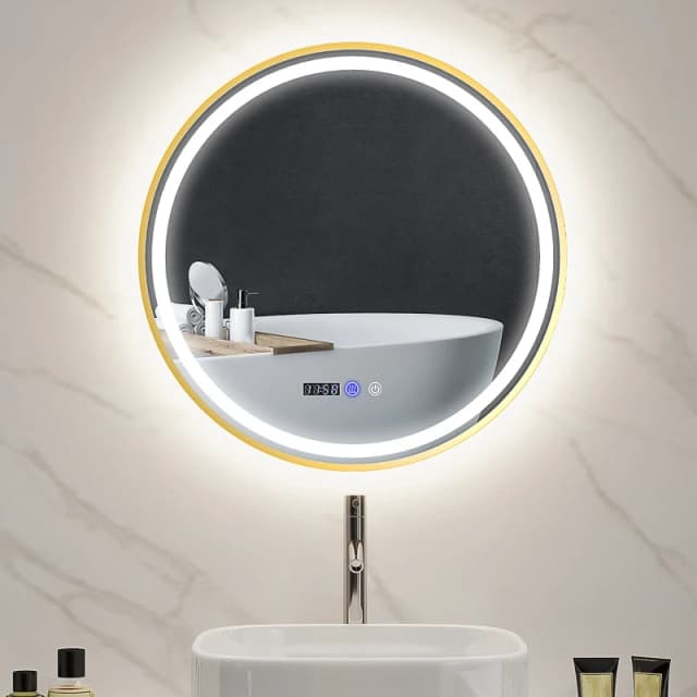 HOMCOM HOMCOM Illuminated Bathroom LED Mirror 60cm Round Wall Mounted Mirror Gold Gold One Size Unisex 5063603866546