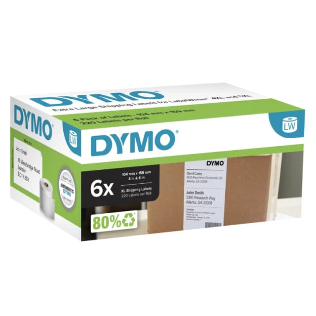 Dymo DYMO Authentic LabelWriter Extra Large Shipping Labels 104mm x 159mm Self Adhesive 6 Rolls of 220 Easy-Peel Labels (1,320 Count) for La