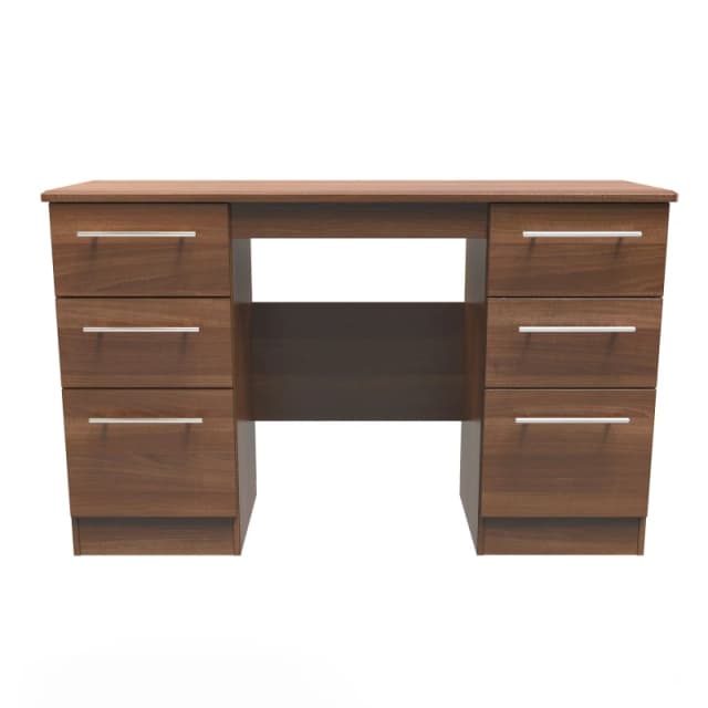 Ready Assembled 2 U Carlton 6 Drawer Kneehole Desk (Ready Assembled) in Walnut Walnut Unisex