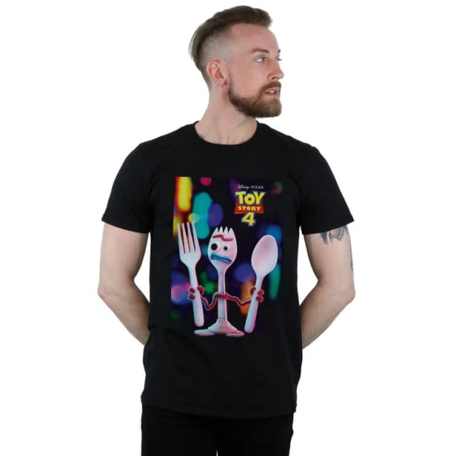 Disney Men Toy Story 4 Forky Poster T-Shirt in Black Size: Small Black S Male 5059308869517