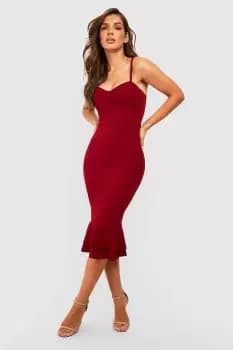 Frill Hem Strappy Midi Dress