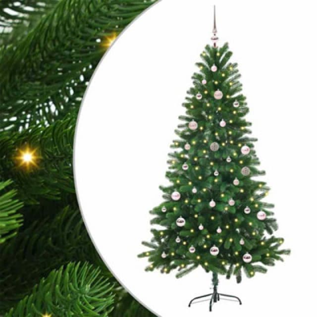 vidaXL Christmas Tree with 150 LEDs, Pink Balls with Stand Green 150cm PE, Green 3396320