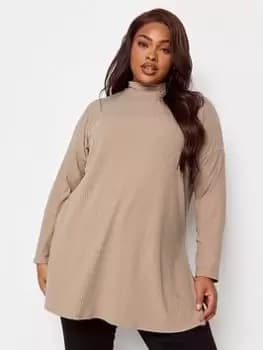 Yours Oversized Turtle Neck Rib Ls T-Shirt. Stone, Natural, Size 18, Women