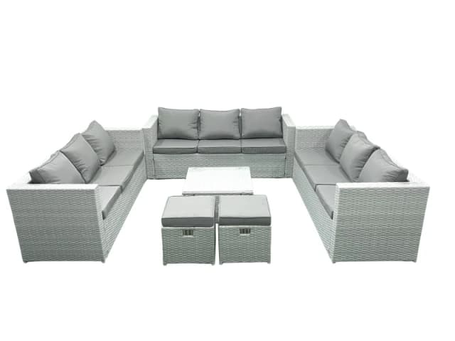 Fimous Rattan Garden Outdoor Furniture Set 11 Seater Rattan Garden Sofa Set with 2 Small Footstools Light Grey Mixed Light Grey