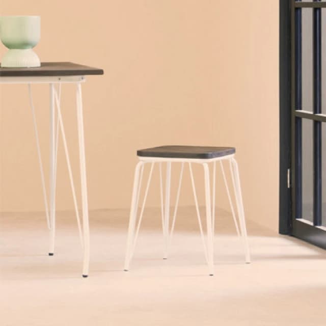 Premier Housewares Sturdy And Reliable Metal and Elm Small Wood Stool, Small Square Stool, Accent Wooden Stool for Home White