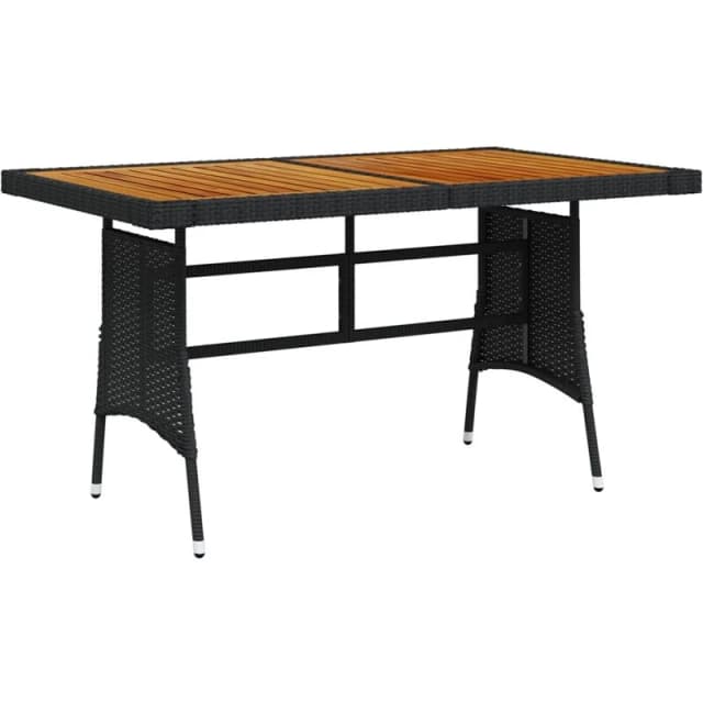 VIDAXL Garden Table Black 130x70x72cm Poly Rattan & Solid Acacia Wood Vidaxl 8720286854044