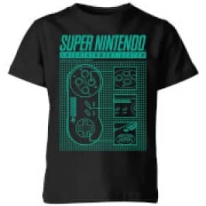 Nintendo SNES Blueprint Kid's T-Shirt - Black - 11-12 Years