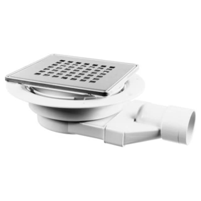 McAlpine Slimline Floor Gully With Non-Return Valve 2 Piece Stainless Steel Chequered 150Mm Tile White