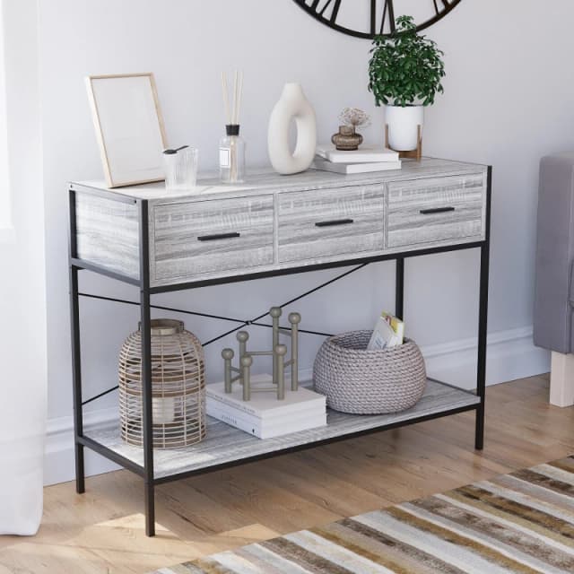 Lassic Vida Designs Brooklyn 3 Drawer Console Table Grey unisex 3 Drawer