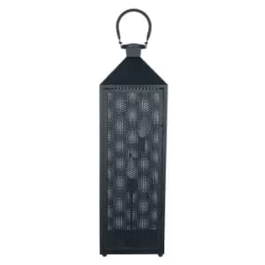 84cm Matt Black Metal Punched Lantern Floor Lamp