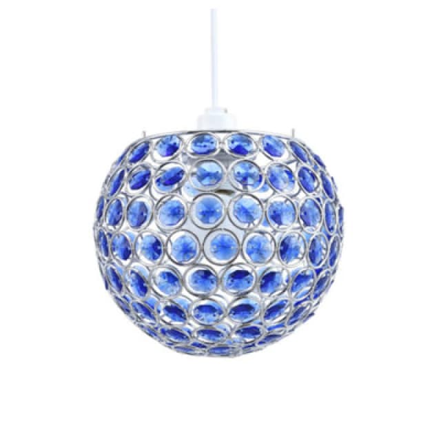 Happy Homewares Modern Round Globe Easy Fit Pendant Shade With Small Blue Acrylic Bead Jewels