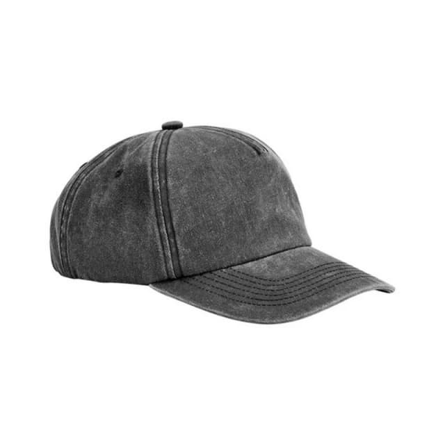 Beechfield Beechfield Men Vintage Washed 5 Panel Relaxed Fit Baseball Cap in Black One Size Male 5063527159397