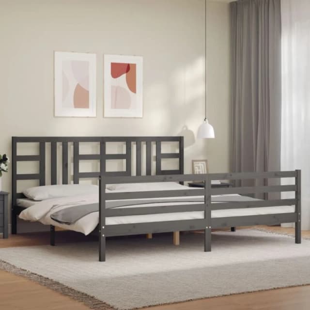 JINLEFU Bed Frame without Mattress Grey 200x200cm Solid Wood vidaXL JRVDZX-3193943_DE