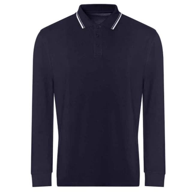 AWDis AWDis Men Tipped Long-Sleeved Polo Shirt in Navy Size: Small Navy S Male 5063300462966