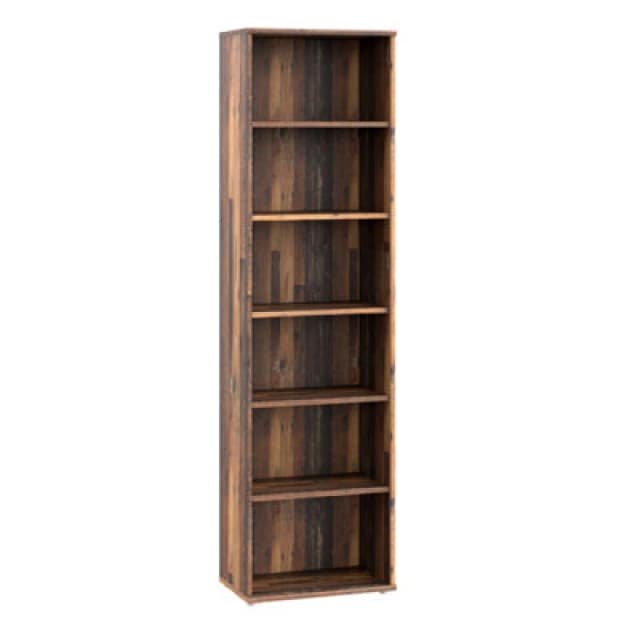 Furniture To Go Essential Narrow 5 Shelf Bookcase in Vintage Oak in Dark Brown Dark Brown Unisex