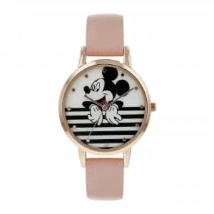 Disney Ladies Mickey Mouse Pink Leather Strap Watch
