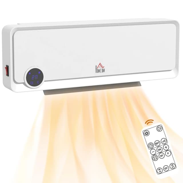 HOMCOM HOMCOM 1000W/2000W Wall Downflow Heater 10-49°C Temperature w/ Timer Remote LED Screen in Grey Grey One Size Unisex 5056725578442