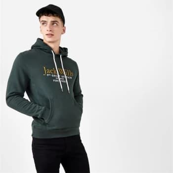 Jack Wills Batsford Graphic Logo Hoodie - Dark Green