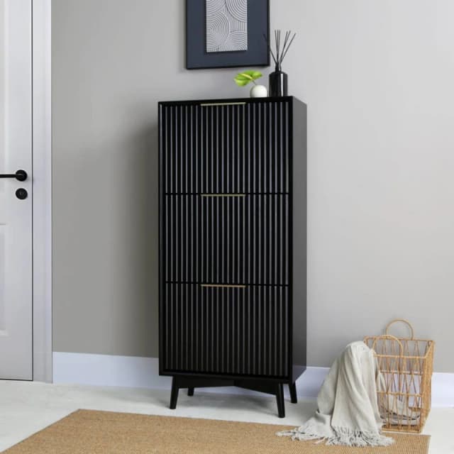 Home Garden Direct Monza Shoe Storage Cabinet with Fluted Doors Black Unisex
