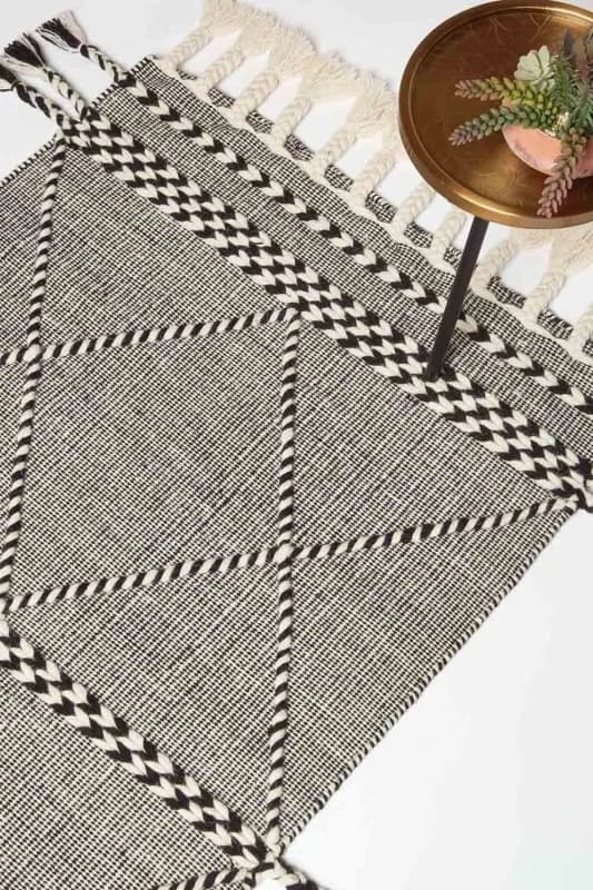 Homescapes Edessa Black & White Kilim Wool Rug Black