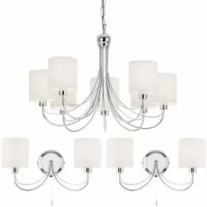 7 Bulb Ceiling Pendant Lamp & 2x Matching Twin Wall Light Chrome & White Shade